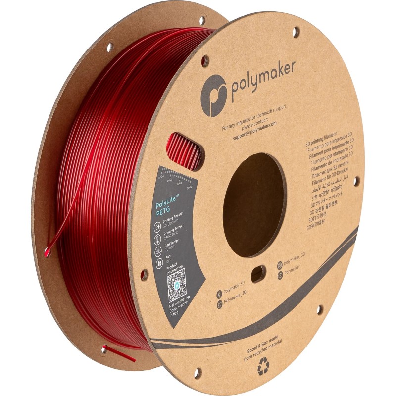 Polymaker PolyLite PETG Translucent (1.75mm, 1000g) --Multiple Colors