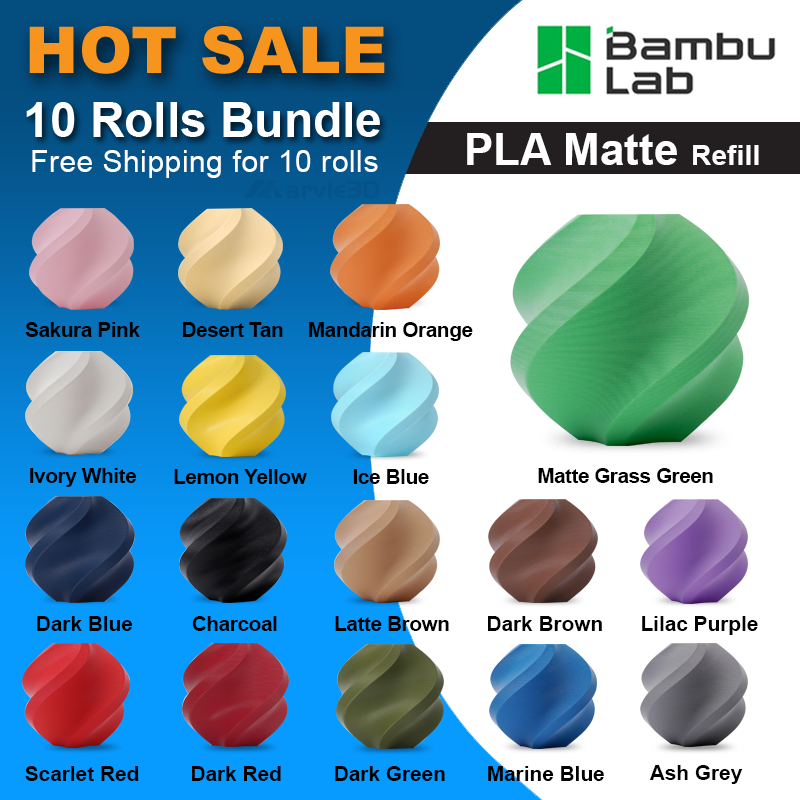 Bambu Lab Filament PLA Matte - Refill - Without spool -  10 Rolls Bundle - Free Shipping