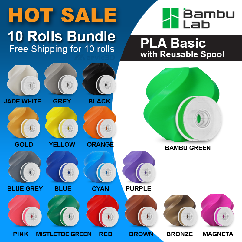 Bambu Lab Filament PLA Basic with Reusable Spool -10 Roll Bundle - Free Shipping