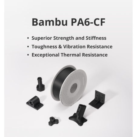 Bambu Lab Filament PA6-CF - 1.75mm, 500g - Black - (with Reusable Spool)