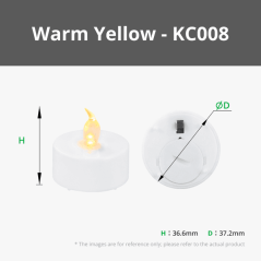 Bambu Lab D37.2x36.6mm LED Flame Tea Light Candle Set Set Warm Yellow (12pcs) B-KC008