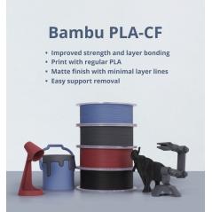 Bambu Lab Filament PLA-CF – 1.75mm, 1kg – Black – Carbon Fiber Reinforced PLA Filament-  With Spool