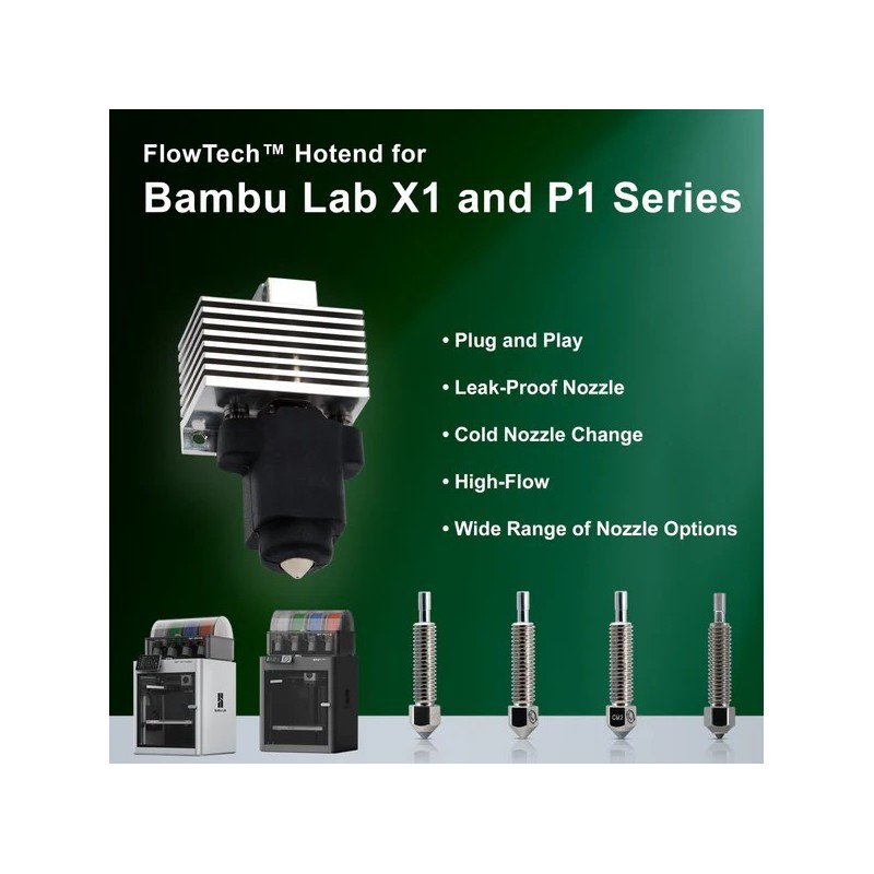 Micro Swiss FlowTech™ Hotend for Bambu Lab P1P/P1S Printers (with CM2™ CHT Hardened Tip - High Flow)