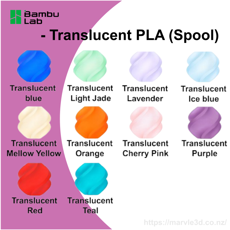 Bambu Lab Filament PLA Translucent 1KG –1.75mm– With Spool (10 Colors Available)