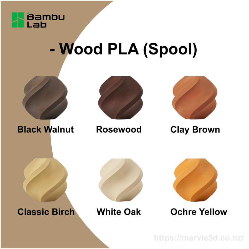 Bambu Lab Filament PLA Wood - 1.75mm, 1kg, 6 Colors (with Reusable Spool)