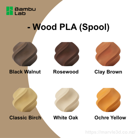 Bambu Lab Filament PLA Wood - 1.75mm, 1kg, 6 Colors (with Reusable Spool)