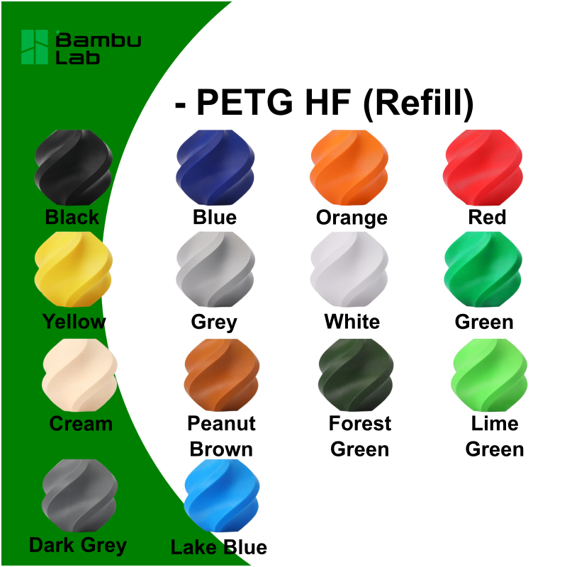 Bambu Lab Filament PETG HF - 1.75mm, 1kg - 14 Colors - (Refill - No Spool)