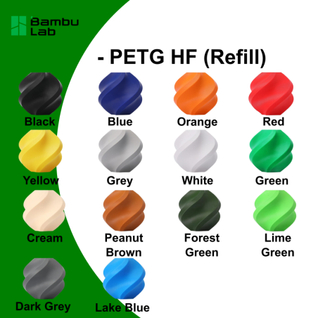 Bambu Lab Filament PETG HF - 1.75mm, 1kg - 14 Colors - (Refill - No Spool)