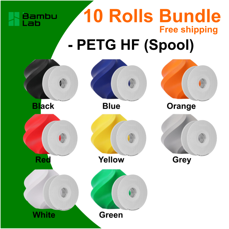 Bambu Lab PETG HF - with Reusable Spool - 10 Rolls Bundle - Free Shipping
