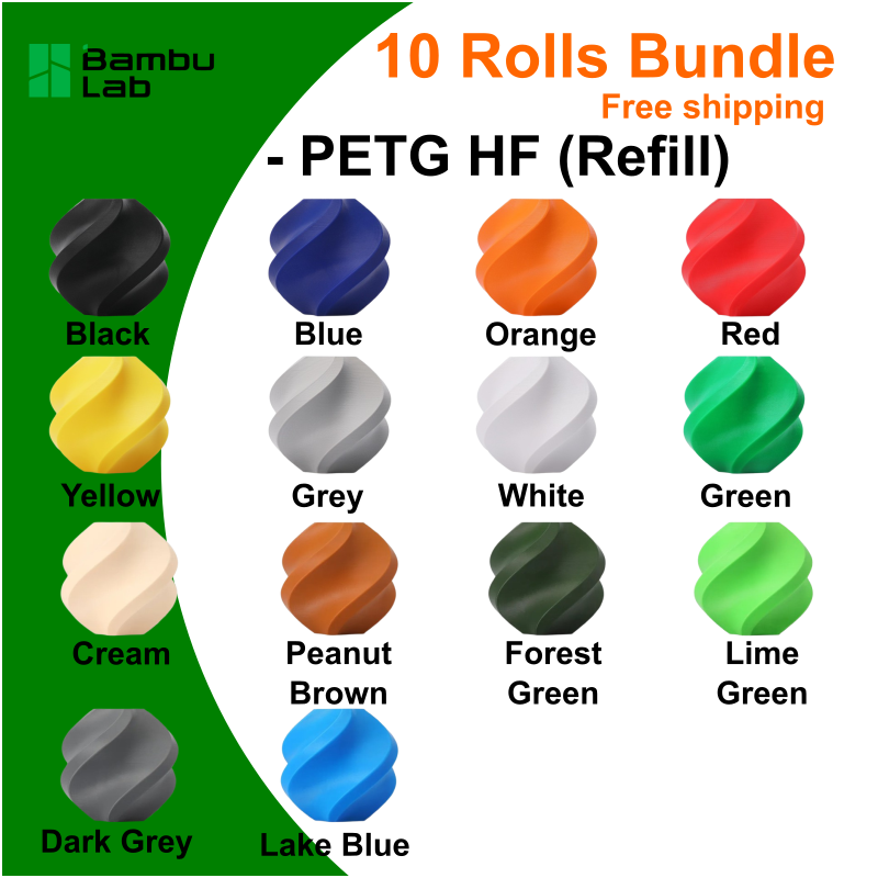 Bambu Lab PETG HF -  Refill -Without spool - 10 Rolls Bundle - Free Shipping