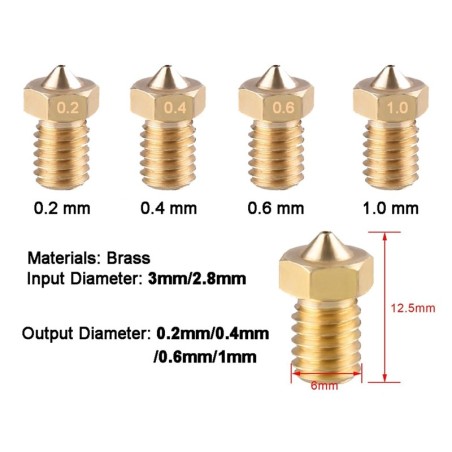 Generic M6 1.75mm Filament Nozzles - Varied Diameter Sizes