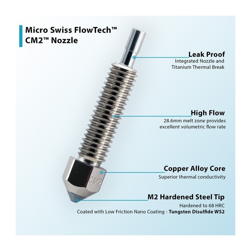 Micro Swiss CM2™ Nozzle - for FlowTech™ Hotend (0.4mm/0.6mm/0.8mm)